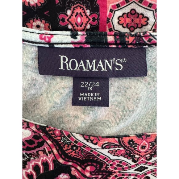 Roaman's Pink Black Paisley Print Sleeveless Maxi Dress Size 22/24 1X 2X 3X Plus - Picture 4 of 8